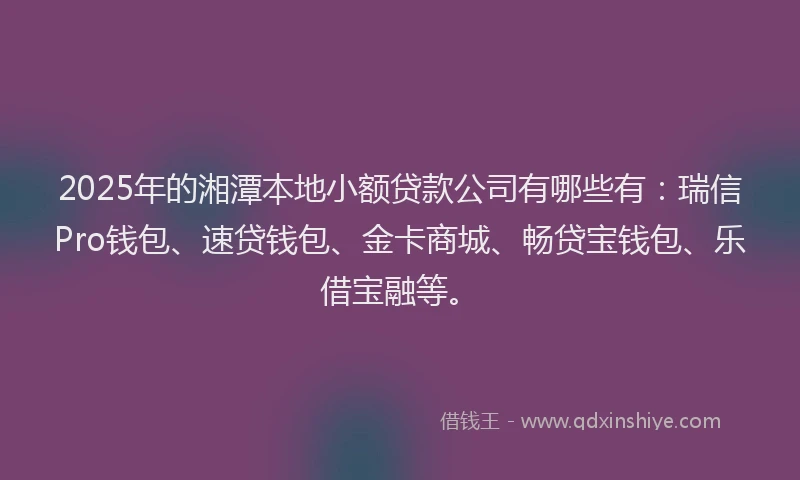2025年的湘潭本地小额贷款公司有哪些有：瑞信Pro钱包、速贷钱包、金卡商城、畅贷宝钱包、乐借宝融等。