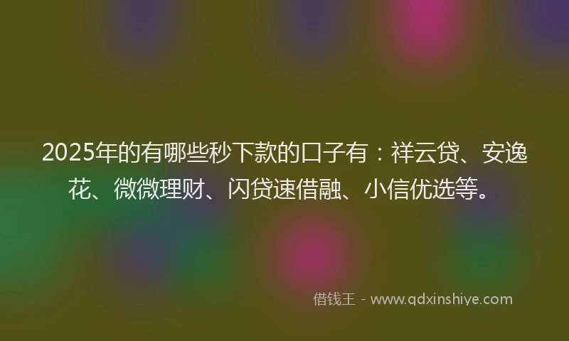 2025年的有哪些秒下款的口子有：祥云贷、安逸花、微微理财、闪贷速借融、小信优选等。