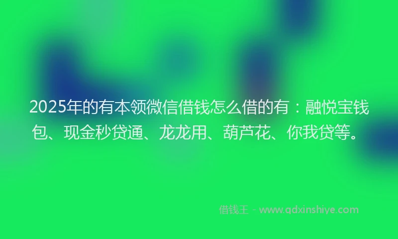 2025年的有本领微信借钱怎么借的有:融悦宝钱包、现金秒贷通、龙龙用、葫芦花、你我贷等。
