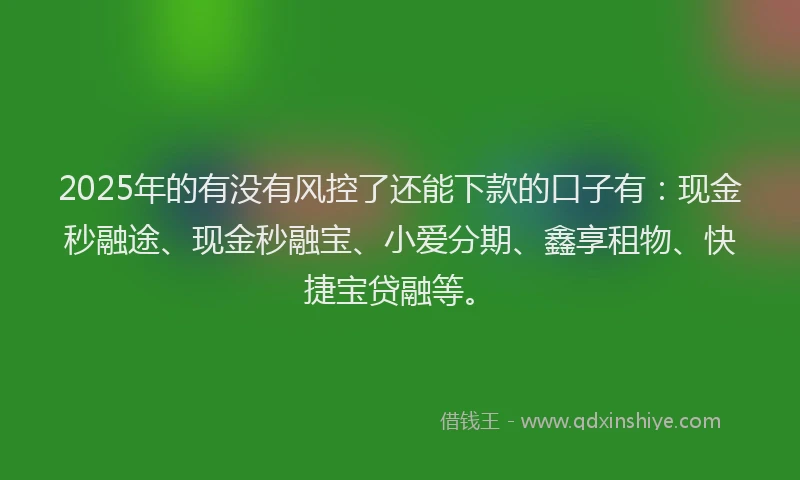 2025年的有没有风控了还能下款的口子有：现金秒融途、现金秒融宝、小爱分期、鑫享租物、快捷宝贷融等。