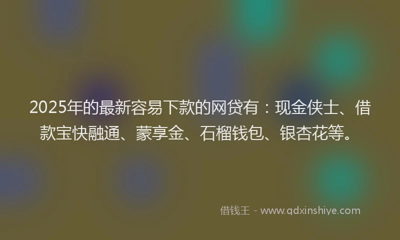 2025年的最新容易下款的网贷有：现金侠士、借款宝快融通、蒙享金、石榴钱包、银杏花等。