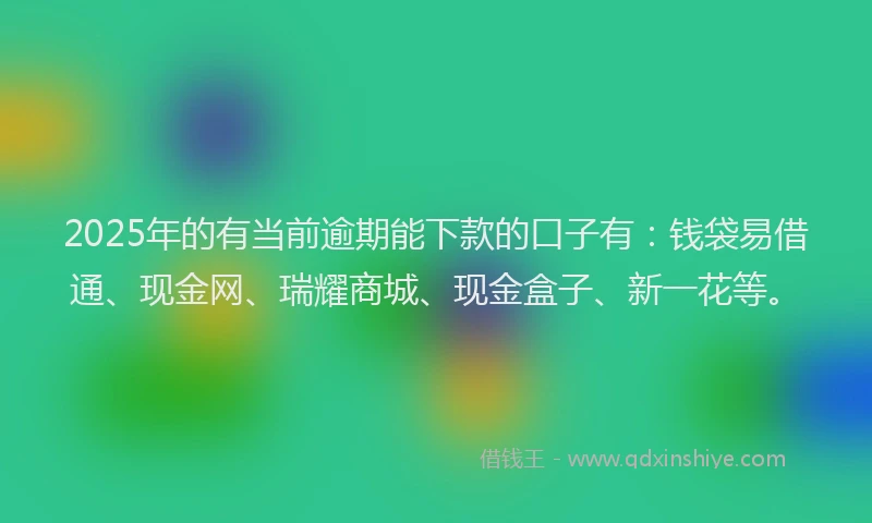 2025年的有当前逾期能下款的口子有:钱袋易借通、现金网、瑞耀商城、现金盒子、新一花等。