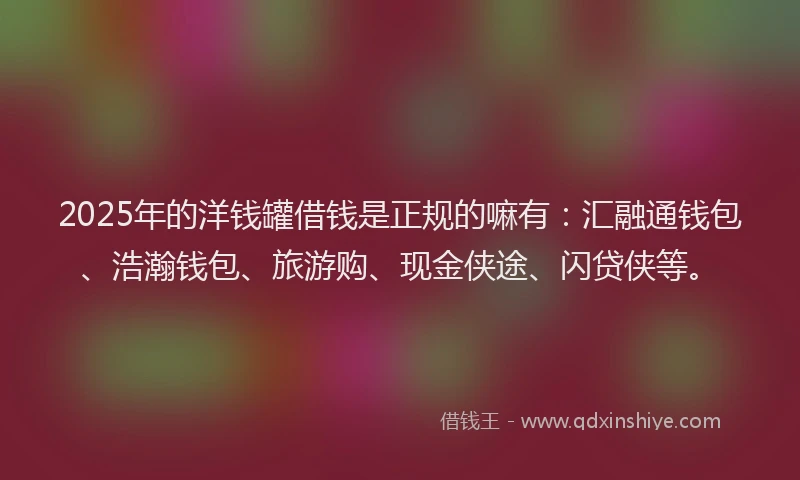 2025年的洋钱罐借钱是正规的嘛有：汇融通钱包、浩瀚钱包、旅游购、现金侠途、闪贷侠等。