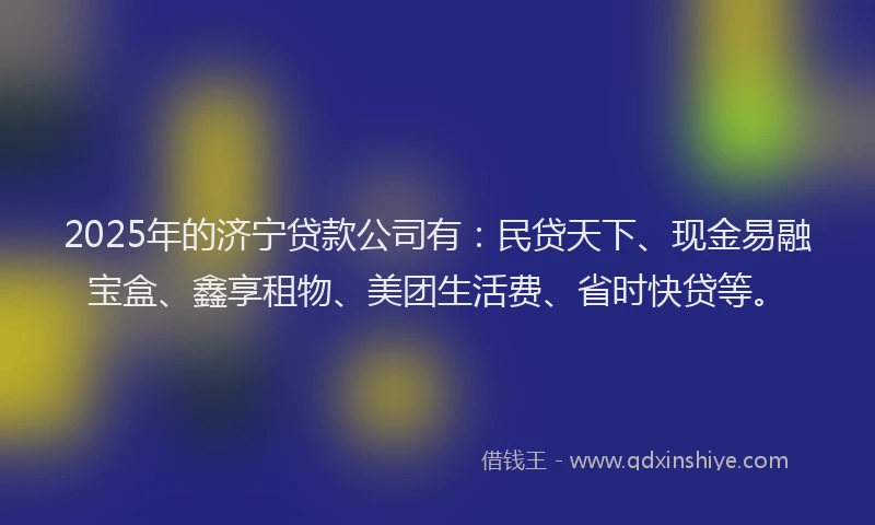 2025年的济宁贷款公司有：民贷天下、现金易融宝盒、鑫享租物、美团生活费、省时快贷等。