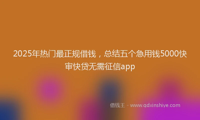 2025年热门最正规借钱，总结五个急用钱5000快审快贷无需征信app