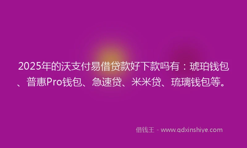 2025年的沃支付易借贷款好下款吗有：琥珀钱包、普惠Pro钱包、急速贷、米米贷、琉璃钱包等。