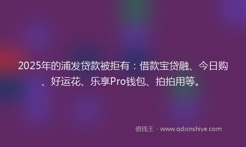 2025年的浦发贷款被拒有：借款宝贷融、今日购、好运花、乐享Pro钱包、拍拍用等。