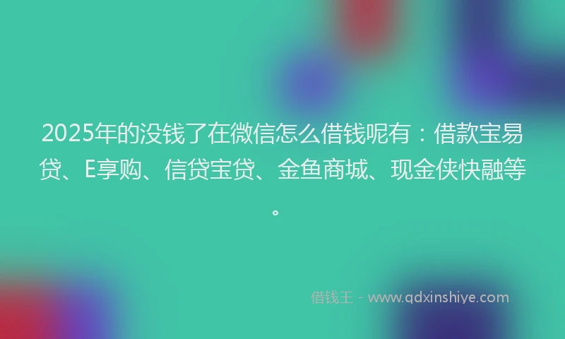 2025年的没钱了在微信怎么借钱呢有：借款宝易贷、E享购、信贷宝贷、金鱼商城、现金侠快融等。