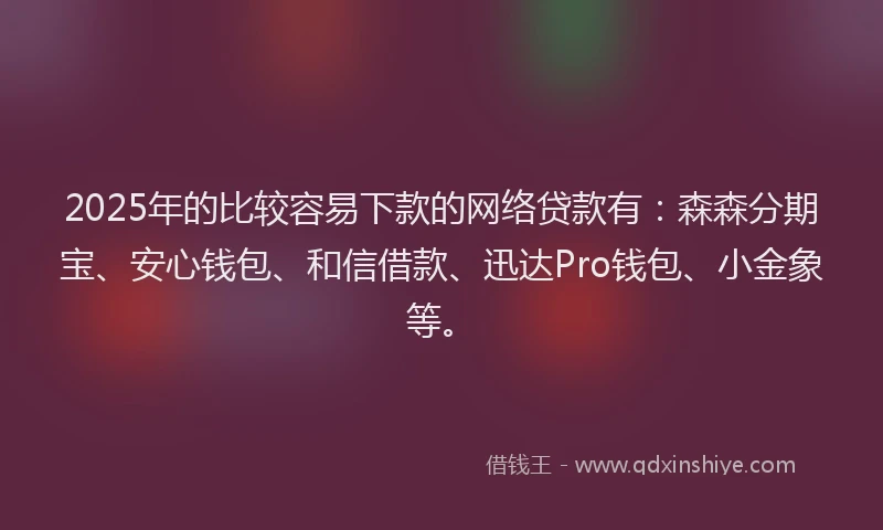 2025年的比较容易下款的网络贷款有:森森分期宝、安心钱包、和信借款、迅达Pro钱包、小金象等。