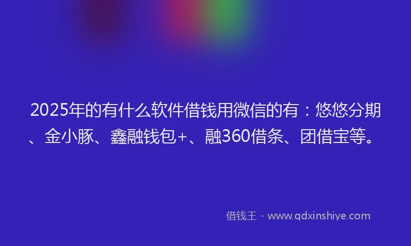 2025年的有什么软件借钱用微信的有：悠悠分期、金小豚、鑫融钱包+、融360借条、团借宝等。