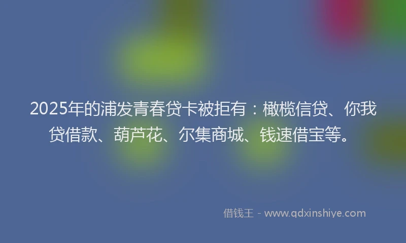 2025年的浦发青春贷卡被拒有：橄榄信贷、你我贷借款、葫芦花、尔集商城、钱速借宝等。