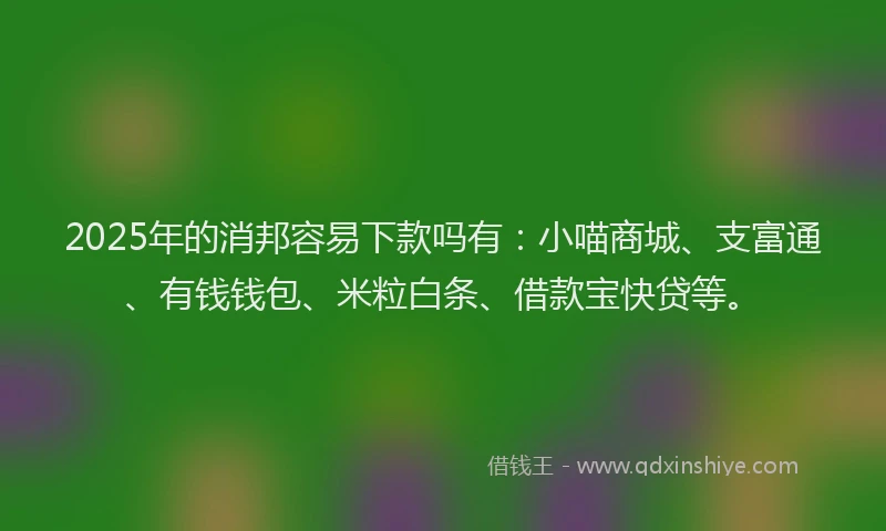 2025年的消邦容易下款吗有:小喵商城、支富通、有钱钱包、米粒白条、借款宝快贷等。