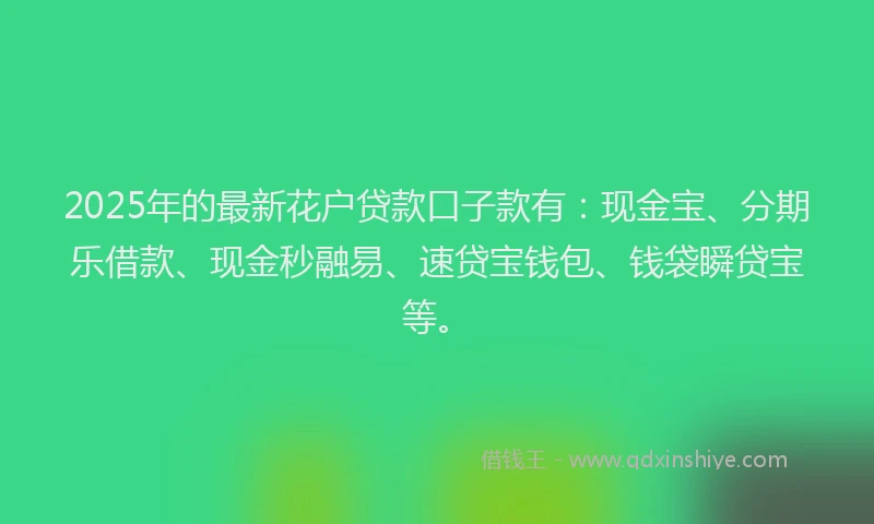 2025年的最新花户贷款口子款有：现金宝、分期乐借款、现金秒融易、速贷宝钱包、钱袋瞬贷宝等。