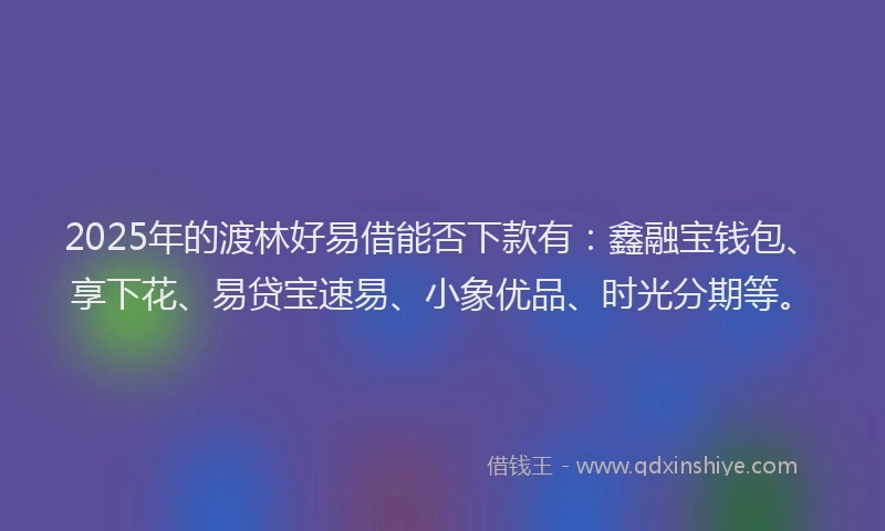 2025年的渡林好易借能否下款有：鑫融宝钱包、享下花、易贷宝速易、小象优品、时光分期等。