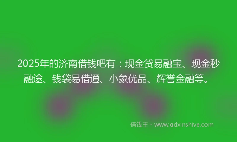 2025年的济南借钱吧有：现金贷易融宝、现金秒融途、钱袋易借通、小象优品、辉誉金融等。