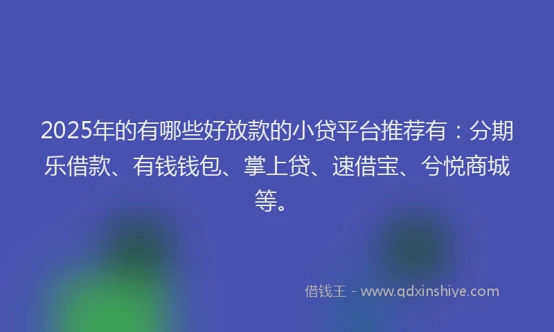 2025年的有哪些好放款的小贷平台推荐有：分期乐借款、有钱钱包、掌上贷、速借宝、兮悦商城等。
