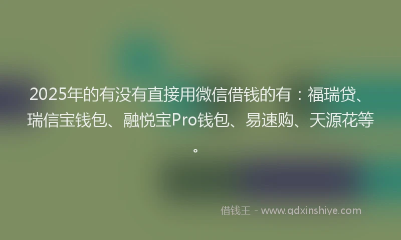 2025年的有没有直接用微信借钱的有：福瑞贷、瑞信宝钱包、融悦宝Pro钱包、易速购、天源花等。