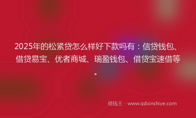 2025年的松紧贷怎么样好下款吗有：信贷钱包、借贷易宝、优者商城、瑞盈钱包、借贷宝速借等。