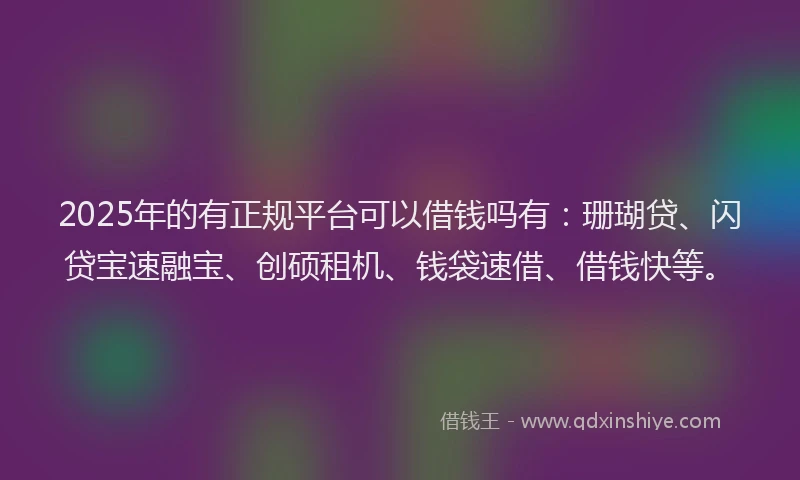 2025年的有正规平台可以借钱吗有：珊瑚贷、闪贷宝速融宝、创硕租机、钱袋速借、借钱快等。