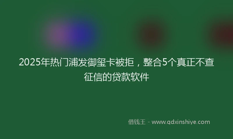 2025年热门浦发御玺卡被拒，整合5个真正不查征信的贷款软件