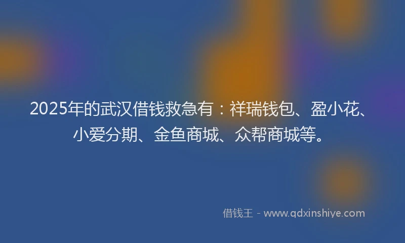 2025年的武汉借钱救急有：祥瑞钱包、盈小花、小爱分期、金鱼商城、众帮商城等。