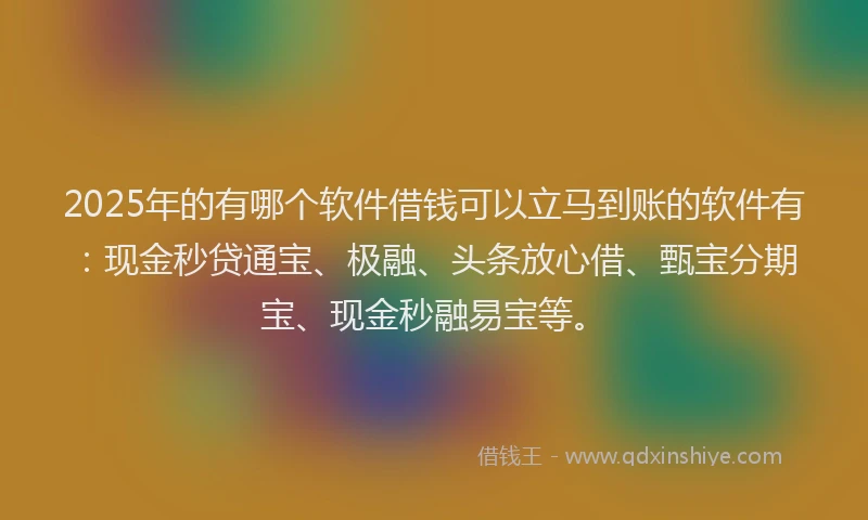2025年的有哪个软件借钱可以立马到账的软件有：现金秒贷通宝、极融、头条放心借、甄宝分期宝、现金秒融易宝等。