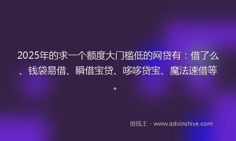 2025年的求一个额度大门槛低的网贷有：借了么、钱袋易借、瞬借宝贷、哆哆贷宝、魔法速借等。