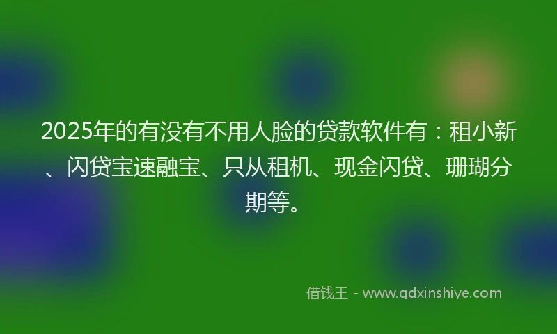 2025年的有没有不用人脸的贷款软件有：租小新、闪贷宝速融宝、只从租机、现金闪贷、珊瑚分期等。