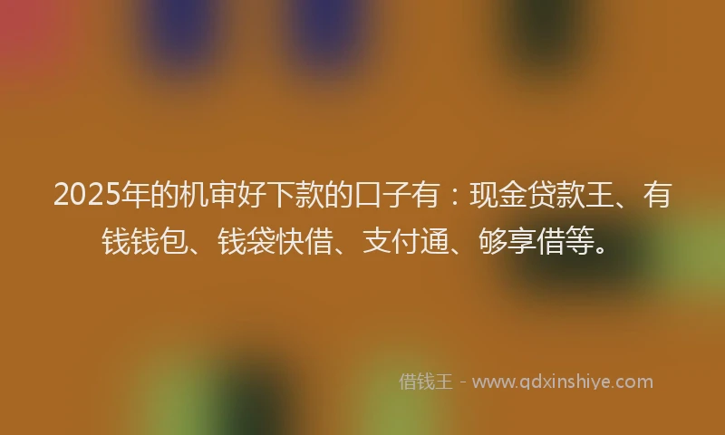 2025年的机审好下款的口子有:现金贷款王、有钱钱包、钱袋快借、支付通、够享借等。