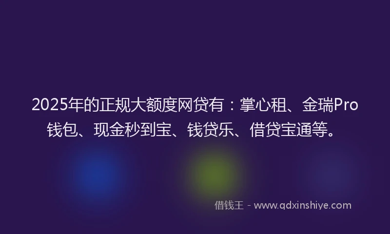2025年的正规大额度网贷有：掌心租、金瑞Pro钱包、现金秒到宝、钱贷乐、借贷宝通等。