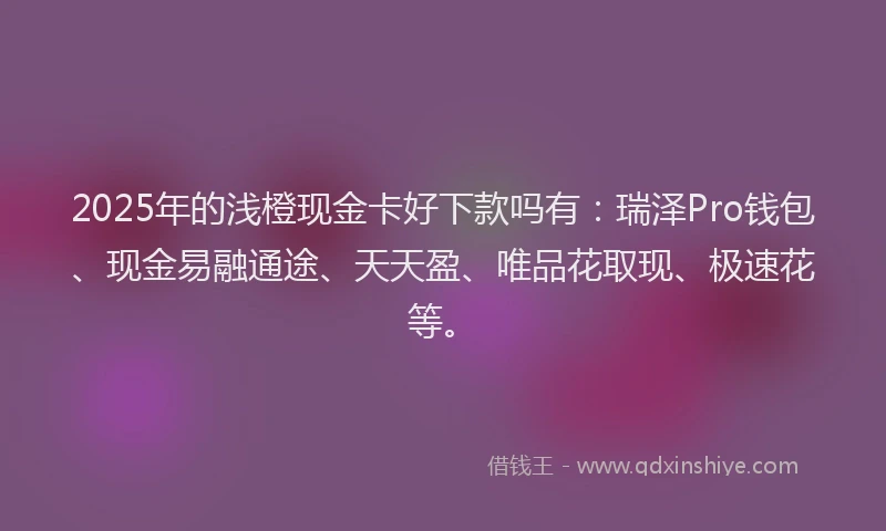 2025年的浅橙现金卡好下款吗有：瑞泽Pro钱包、现金易融通途、天天盈、唯品花取现、极速花等。