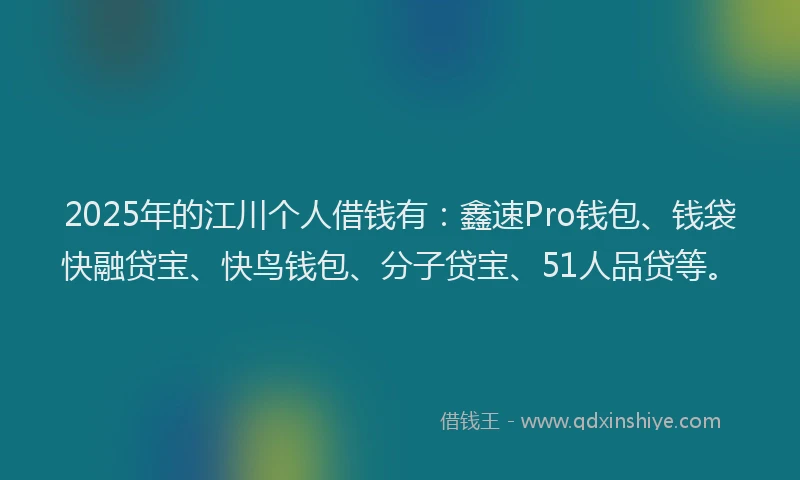 2025年的江川个人借钱有：鑫速Pro钱包、钱袋快融贷宝、快鸟钱包、分子贷宝、51人品贷等。