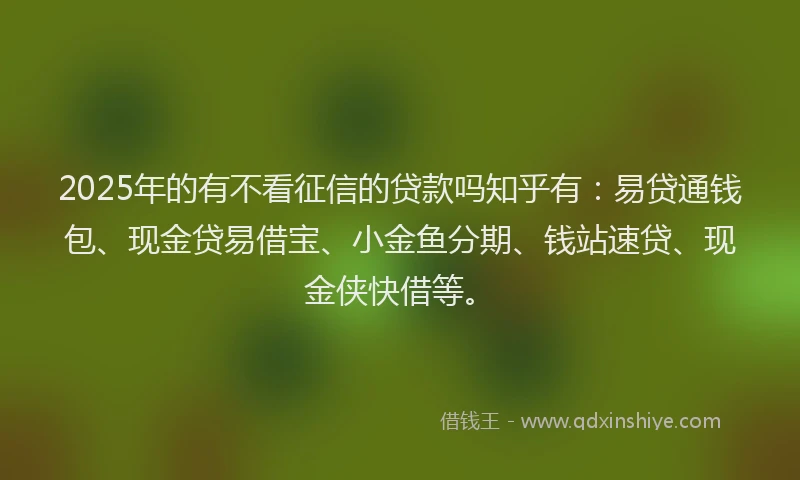 2025年的有不看征信的贷款吗知乎有：易贷通钱包、现金贷易借宝、小金鱼分期、钱站速贷、现金侠快借等。