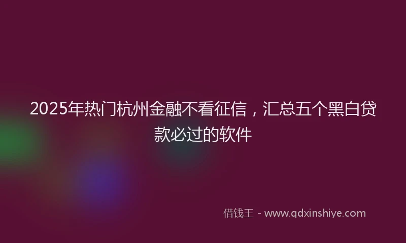 2025年热门杭州金融不看征信，汇总五个黑白贷款必过的软件