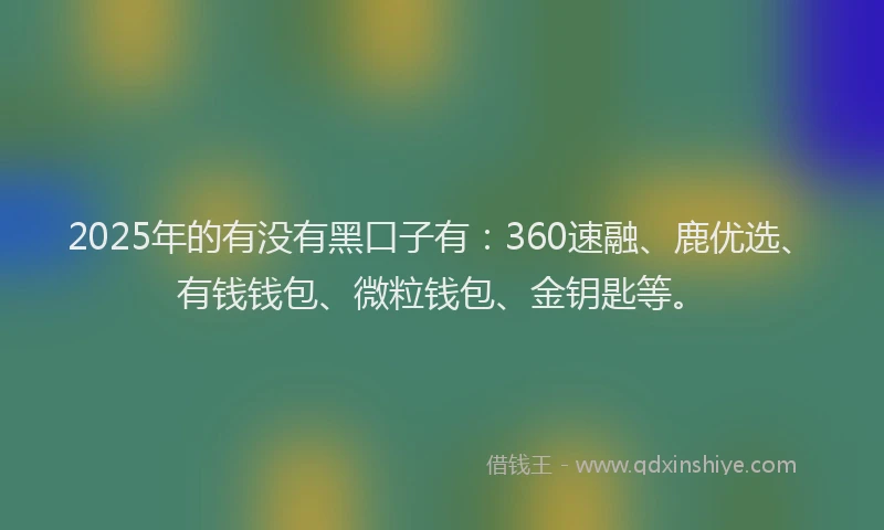 2025年的有没有黑口子有：360速融、鹿优选、有钱钱包、微粒钱包、金钥匙等。