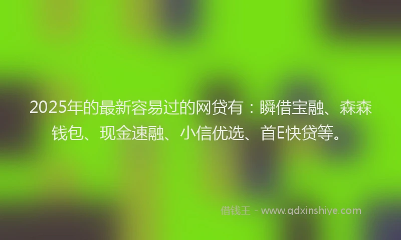 2025年的最新容易过的网贷有：瞬借宝融、森森钱包、现金速融、小信优选、首E快贷等。