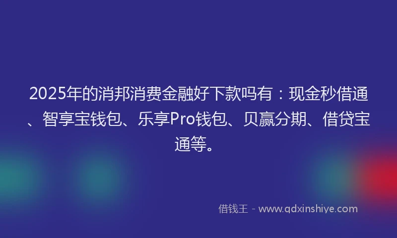 2025年的消邦消费金融好下款吗有：现金秒借通、智享宝钱包、乐享Pro钱包、贝赢分期、借贷宝通等。