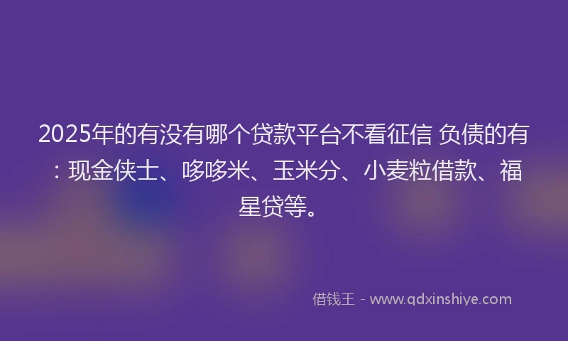 2025年的有没有哪个贷款平台不看征信 负债的有：现金侠士、哆哆米、玉米分、小麦粒借款、福星贷等。