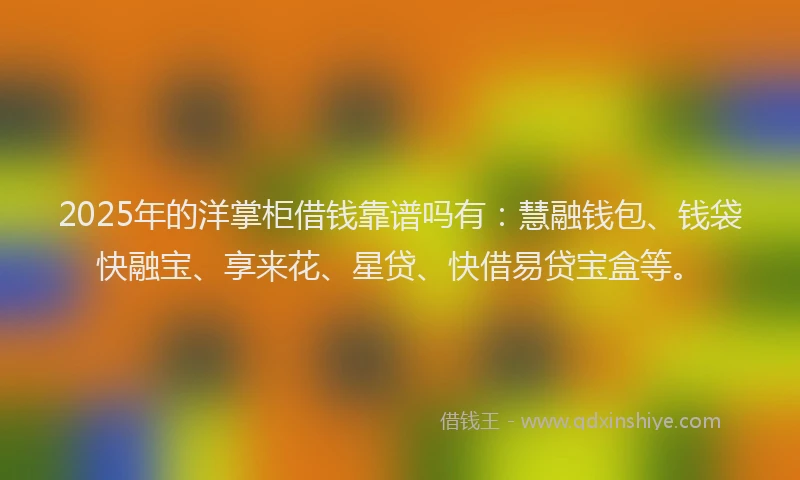 2025年的洋掌柜借钱靠谱吗有：慧融钱包、钱袋快融宝、享来花、星贷、快借易贷宝盒等。