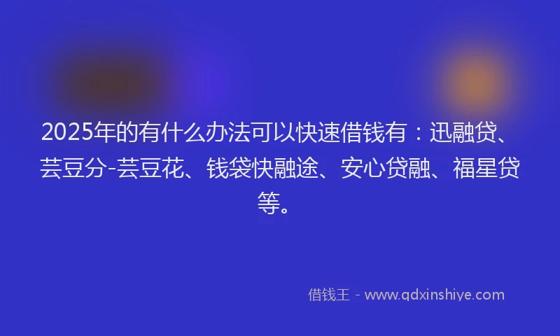 2025年的有什么办法可以快速借钱有:迅融贷、芸豆分-芸豆花、钱袋快融途、安心贷融、福星贷等。