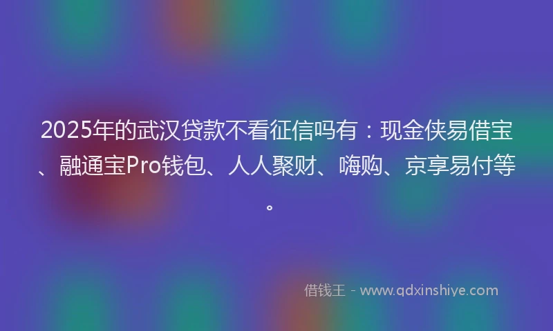 2025年的武汉贷款不看征信吗有：现金侠易借宝、融通宝Pro钱包、人人聚财、嗨购、京享易付等。