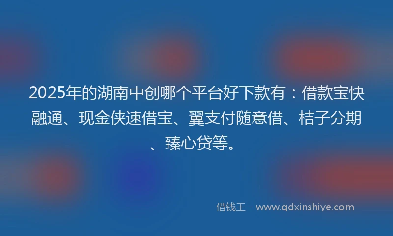 2025年的湖南中创哪个平台好下款有：借款宝快融通、现金侠速借宝、翼支付随意借、桔子分期、臻心贷等。