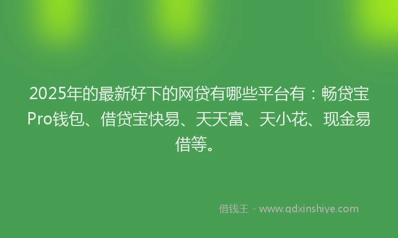 2025年的最新好下的网贷有哪些平台有：畅贷宝Pro钱包、借贷宝快易、天天富、天小花、现金易借等。