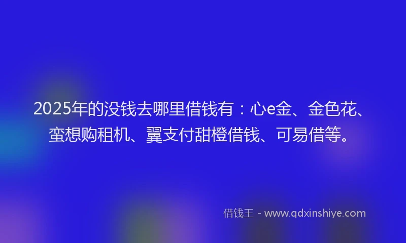 2025年的没钱去哪里借钱有：心e金、金色花、蛮想购租机、翼支付甜橙借钱、可易借等。