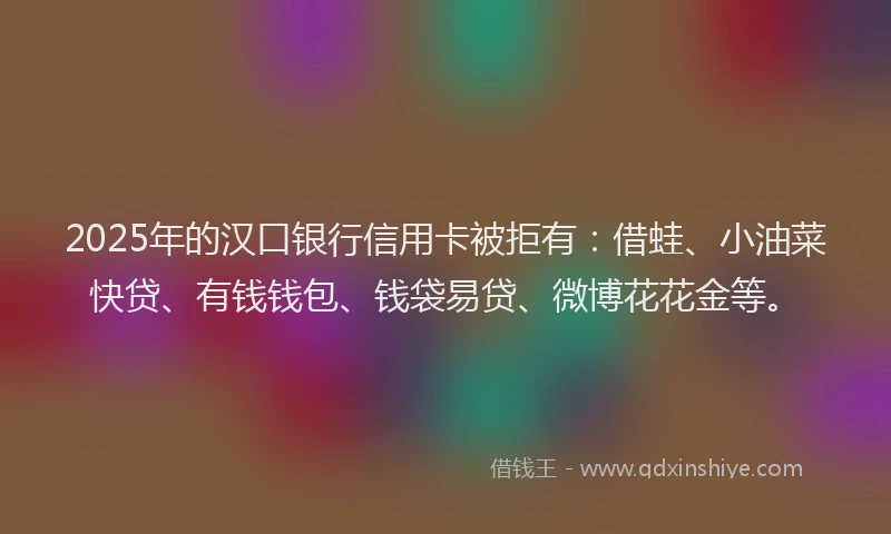 2025年的汉口银行信用卡被拒有：借蛙、小油菜快贷、有钱钱包、钱袋易贷、微博花花金等。