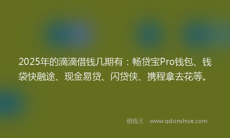 2025年的滴滴借钱几期有：畅贷宝Pro钱包、钱袋快融途、现金易贷、闪贷侠、携程拿去花等。