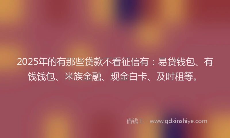 2025年的有那些贷款不看征信有：易贷钱包、有钱钱包、米族金融、现金白卡、及时租等。