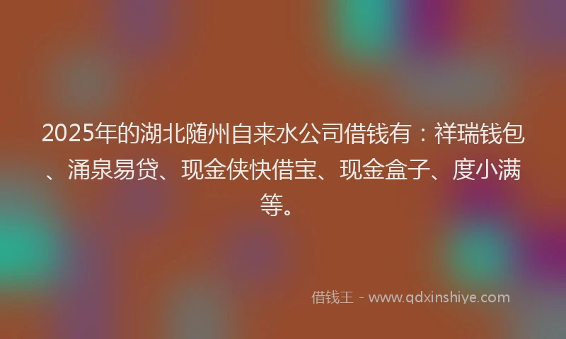 2025年的湖北随州自来水公司借钱有：祥瑞钱包、涌泉易贷、现金侠快借宝、现金盒子、度小满等。