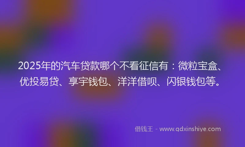 2025年的汽车贷款哪个不看征信有：微粒宝盒、优投易贷、享宇钱包、洋洋借呗、闪银钱包等。
