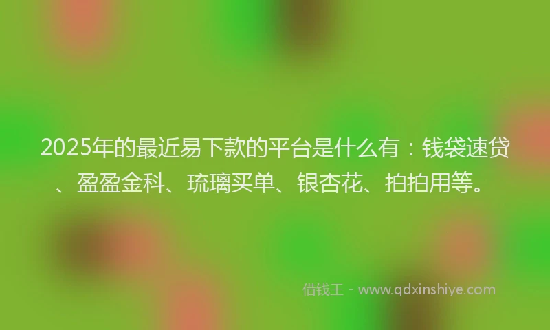 2025年的最近易下款的平台是什么有：钱袋速贷、盈盈金科、琉璃买单、银杏花、拍拍用等。